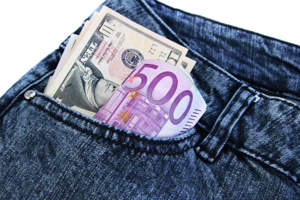 Гроші в джинсовій кишені — стокове фото