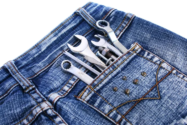Tools in jeans pocket — Stock Photo, Image