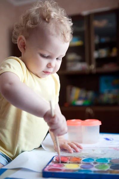 Baby painting at home — Stock Photo, Image