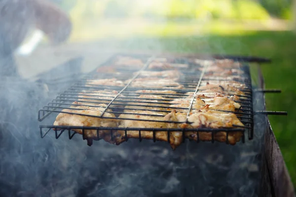 stock image Smoke chicken in grates