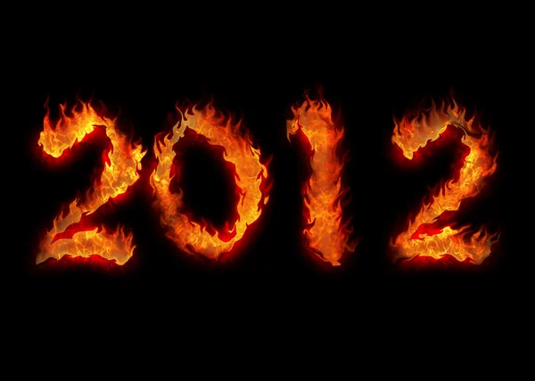 Burning twenty twelve year apocalypsis fire on black 2012 — Stock Photo, Image
