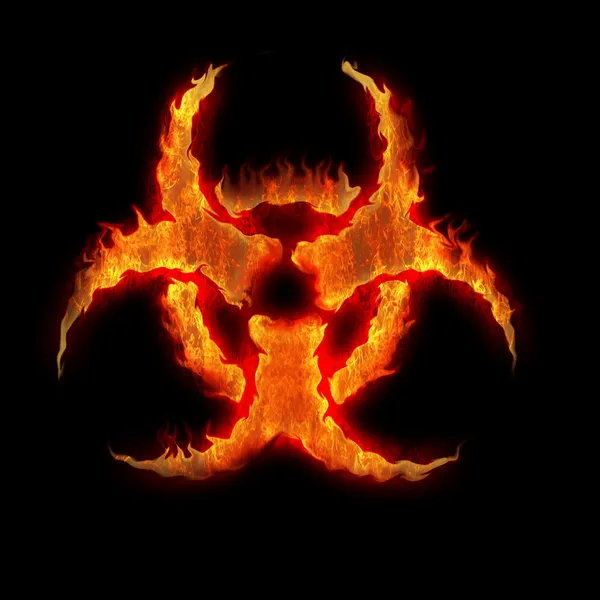 Símbolo de perigo biológico em chamas no preto — Fotografia de Stock
