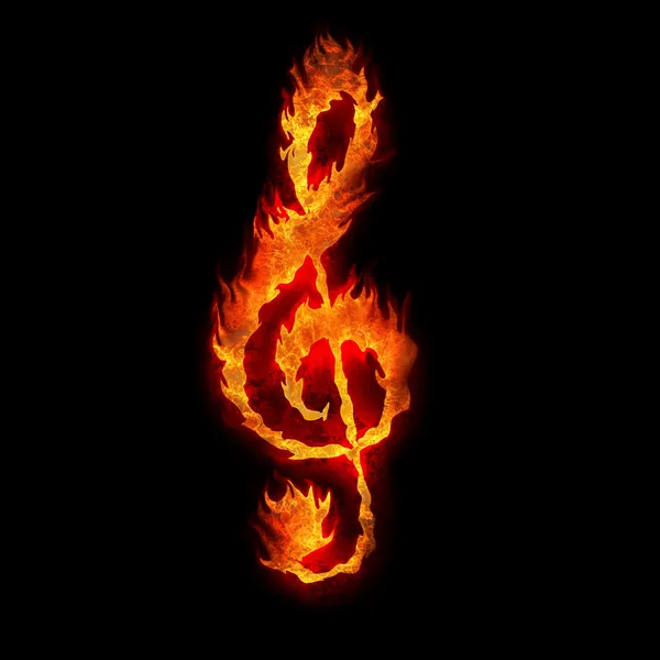 Hořící g clef znamení ohně na černém pozadí — Stock fotografie