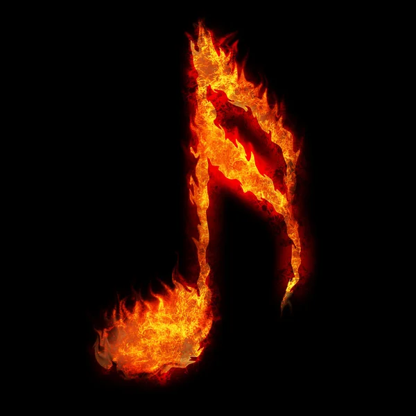 Палаючий музичний знак вогонь на чорному тлі — стокове фото