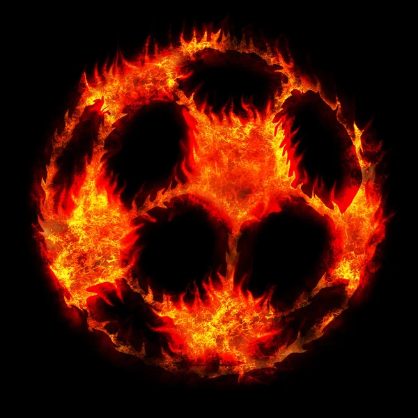 Burning soccer football ball fire on black — Stock Photo, Image