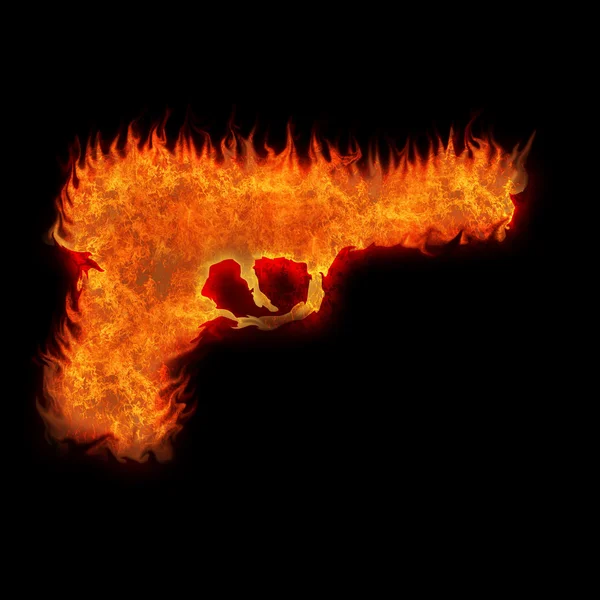 Fuego de silueta de pistola ardiente sobre fondo negro — Foto de Stock
