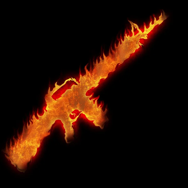 Fuego de fusil m16 en llamas sobre fondo negro — Foto de Stock