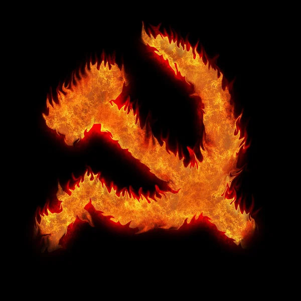 Горящий советский союз сжигает пожарный знак на черном — стоковое фото