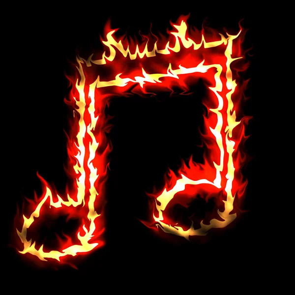 Bruciare segno musicale fuoco su sfondo nero — Foto Stock