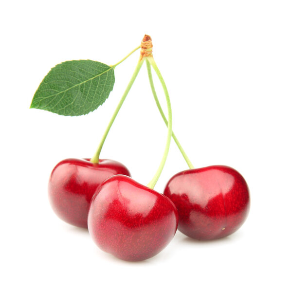 Juicy cherry with leaf