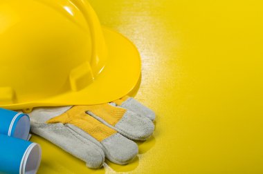 Hardhat glove and blueprints clipart