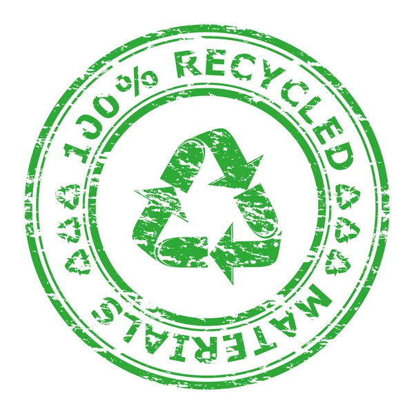 Ilustração vetorial do selo de materiais 100% reciclados isolado em — Vetor de Stock