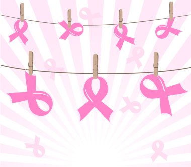 Vector illustration of a breast cancer pink ribbons on rope on s clipart