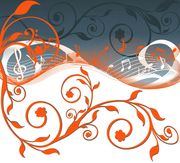 Векторная иллюстрация музыкального фона с нотами и цветами . — стоковый вектор
