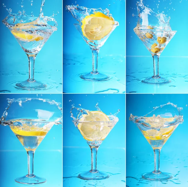 Una spruzzata di limone in un martini. sei grandi immagini — Foto Stock