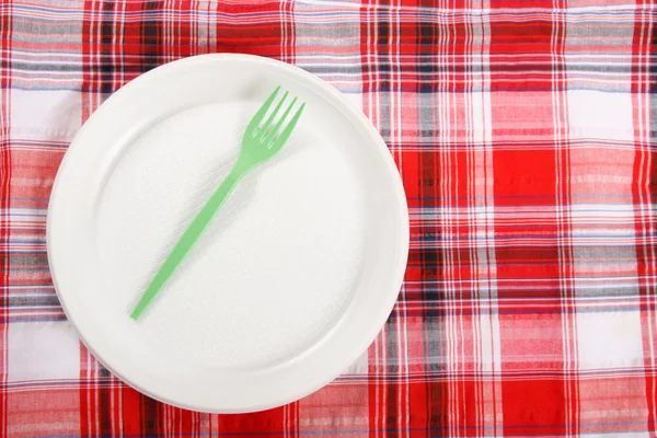 Picnic. plate on the tablecloth — Stock Photo, Image