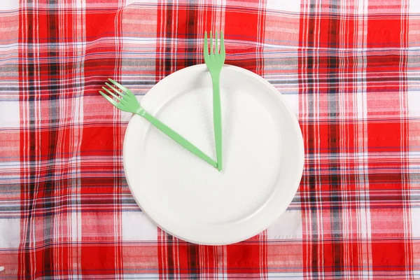 Picnic. plate on the tablecloth — Stock Photo, Image