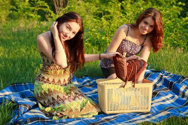 Dwie piękne dziewczyny na pikniku — Zdjęcie stockowe