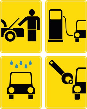 Car service, fuel station, auto repair icons clipart