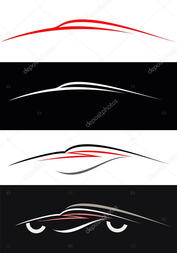 Modern sport car icons. Can be used as logo isolated outline. Design element, line art.