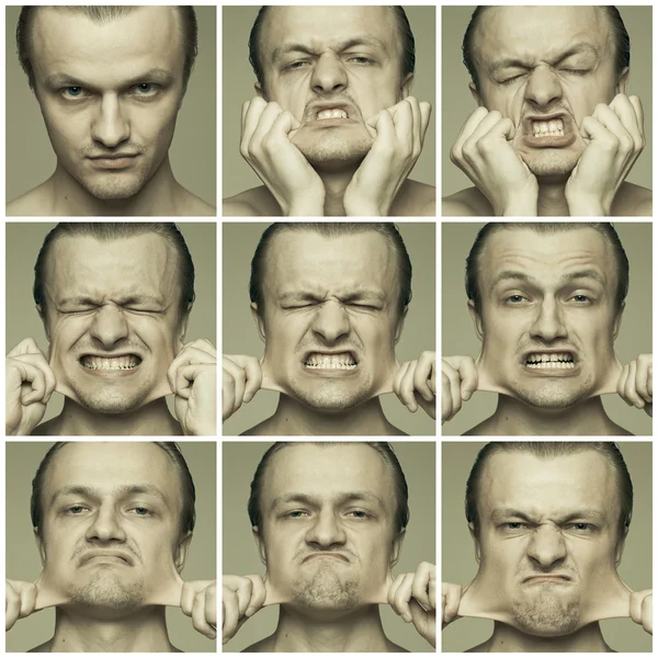Man stretching out his cheeks compilation — Stock Photo, Image
