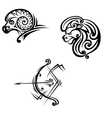 Leo, aries and sagittarius symbols clipart