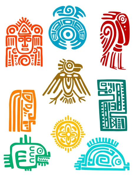 Elementos y símbolos mayas antiguos — Vector de stock