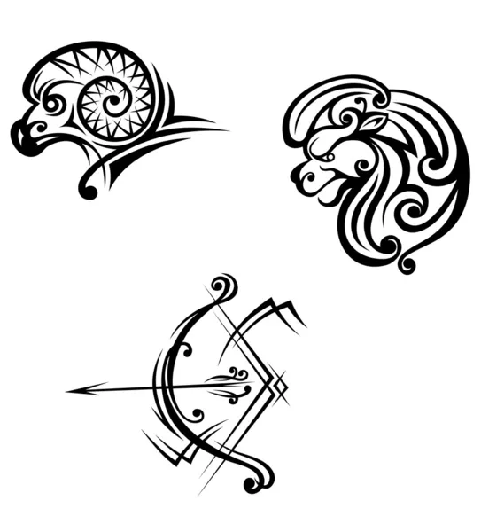 Leone, arieti e simboli sagittari — Vettoriale Stock