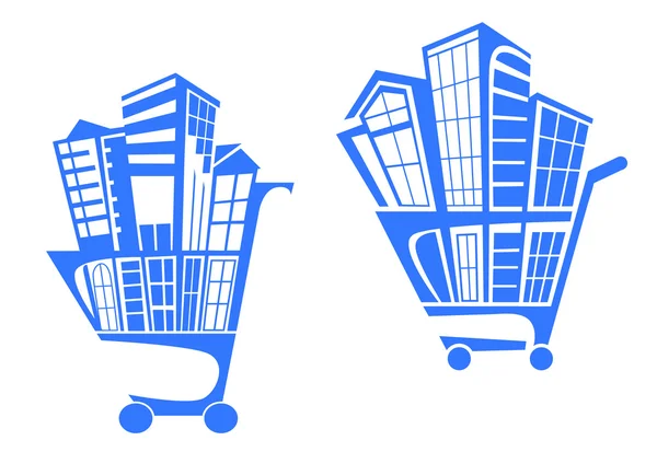 stock vector Shopping cart with buildings