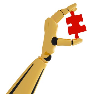 3d golden robotic hand with puzzle clipart