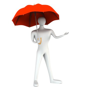 Kırmızı şemsiye ile 3D adam