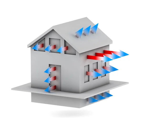 stock image 3d house with arrows of heat loss