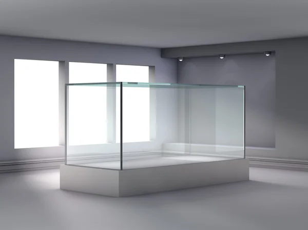 3D vitrína prosklená a výklenek s reflektory pro výstavu v g — Stock fotografie