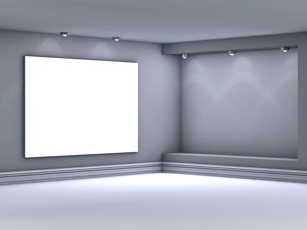 Nicho vacío 3d con proyectores para exposición en el interior gris —  Fotos de Stock