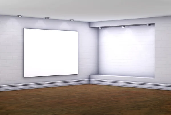Nicho vacío 3d con caja de luz para exposición en la galería — Foto de Stock