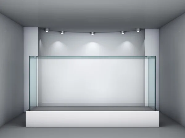 3d glass showcase and niche with spotlights for exhibit in the g — Stock Photo, Image