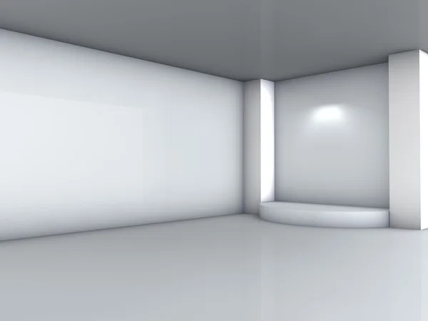 3D podium i reflektor do wystawy w szare wnętrze — Zdjęcie stockowe