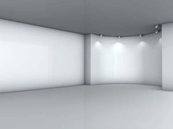 3d пустой нише с прожекторами для выставки в сером интерьере — стоковое фото