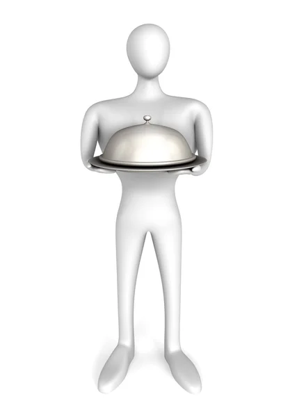 Garson ile gümüş tepsi — Stok fotoğraf