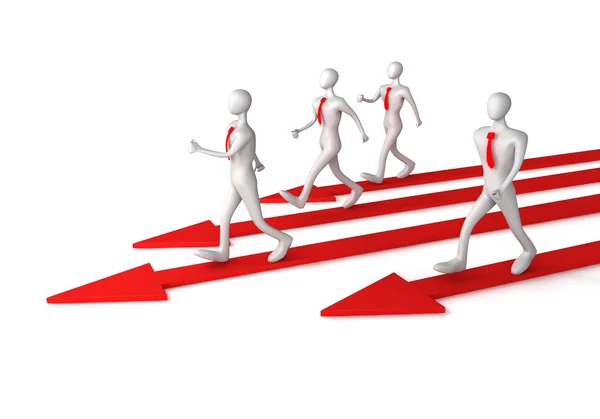 3d team with the leader moving on the arrows — Stock Photo, Image