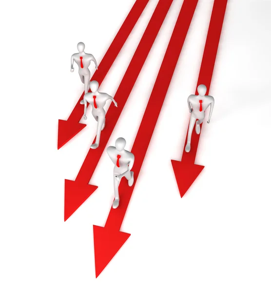 3d team with the leader moving on the arrows — Stock Photo, Image