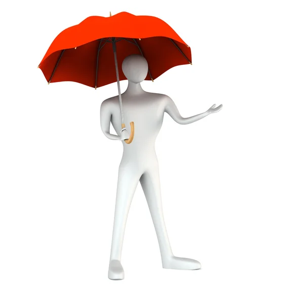 Kırmızı şemsiye ile 3D adam — Stok fotoğraf