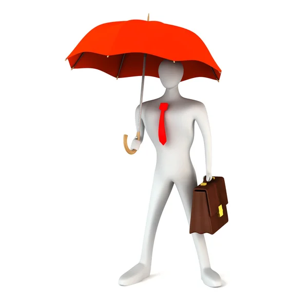 3D-persoon met aktetas en paraplu — Stockfoto