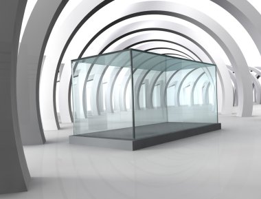 sütunları içeren gri Oda boş cam vitrinde