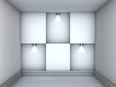 3d empty niches with spotlights for exhibit in the grey interior clipart