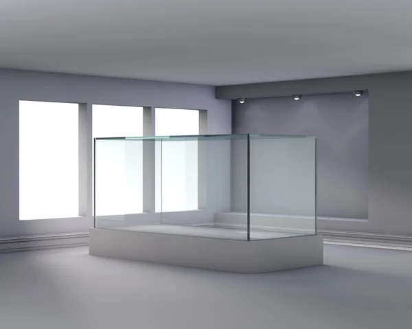 3D glas showcase och nisch med strålkastare för utställning i g — Stockfoto