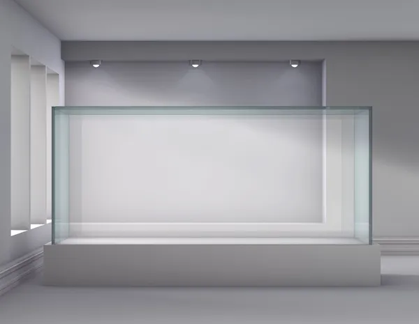 3d vitrine de vidro e nicho com holofotes para exposição no g — Fotografia de Stock