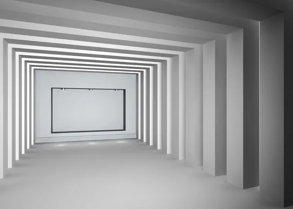 3D κενών θέσεων με προβολείς για έκθεμα στο το φωτεινό interio — Φωτογραφία Αρχείου