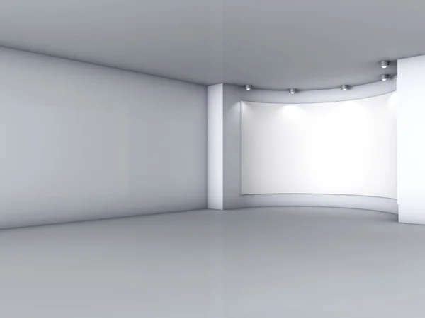 3d порожня ніша з прожекторами для експозиції в сірому інтер'єрі — стокове фото