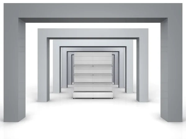 3d підставка для експозиції в сірому інтер'єрі — стокове фото